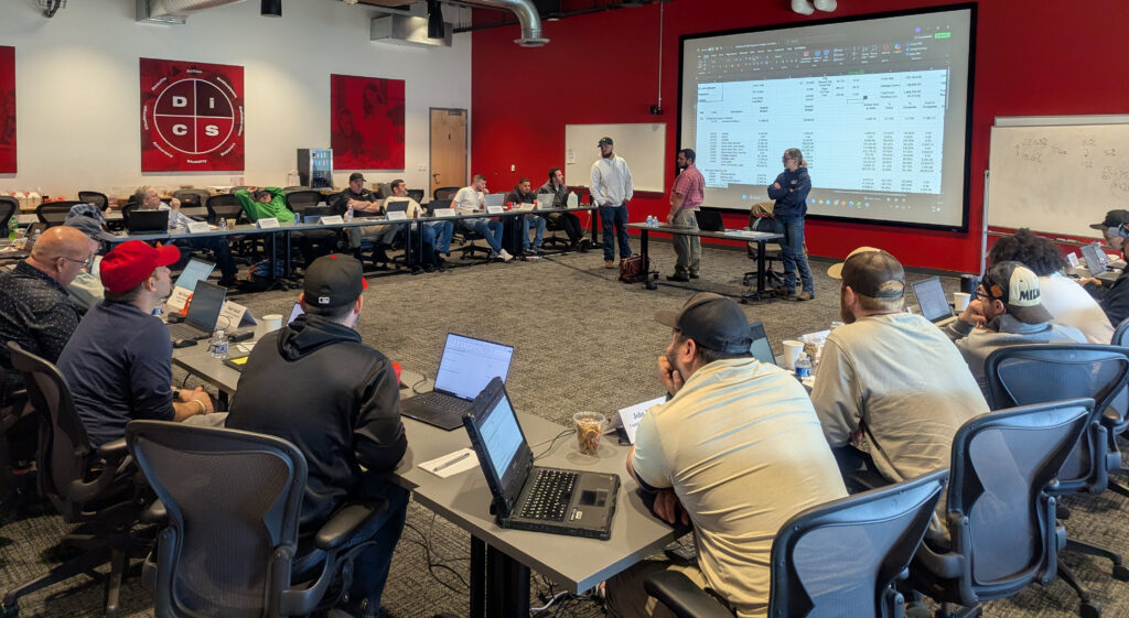 Attendees of the 2026 PHCC Super Foremen Workshop present their project findings to the class.